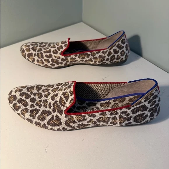 Rothy's Leopard Print Flats with Red Trim - Picture 2 of 6